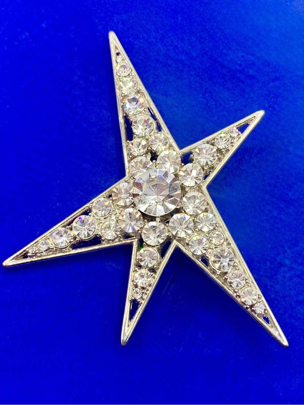 Silver Tone MCM Style Rhinestone Brooch